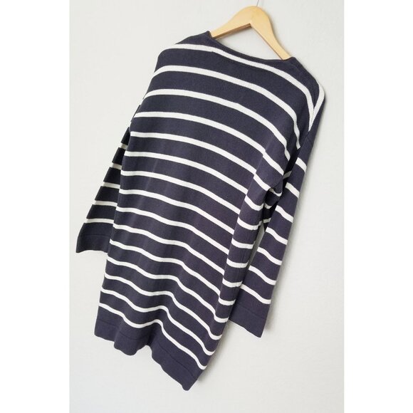Part Two Striped Longline Tunic Cardigan M Cotton Blend One Hook Eye Preppy Knit - Picture 13 of 13